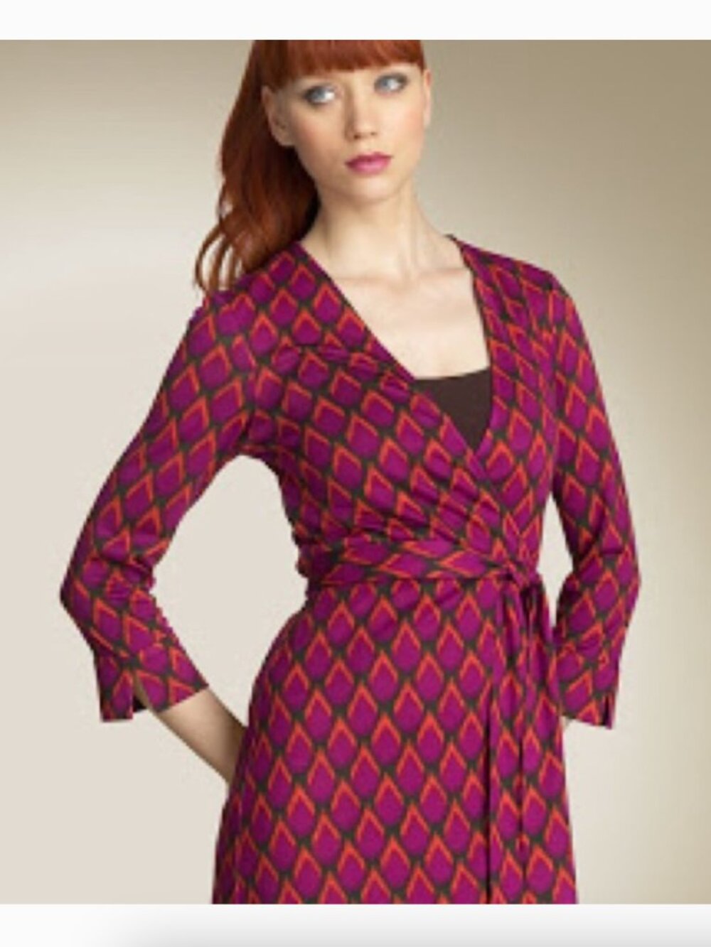Diane Von Furstenberg Julian Wrap dress Silk Vintage Print DVF sz 6 *FLAW AS-IS*